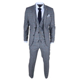 Men's 3 Piece Suit Wool Tweed Light Blue Grey Check