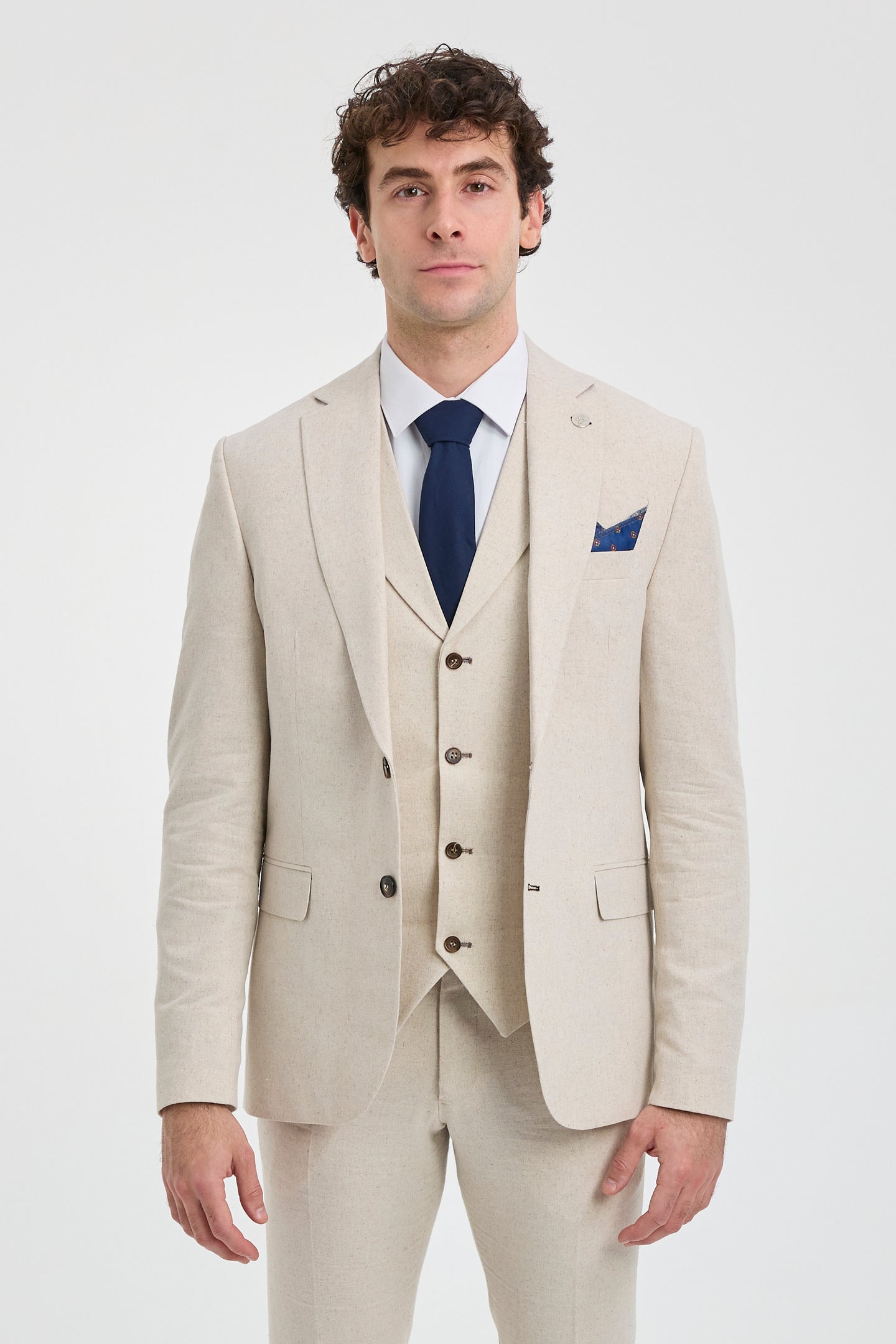 TP-21 Men's Beige 3-Piece Linen Summer Wedding Suit