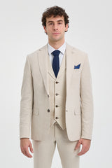 TP-21 Men's Beige 3-Piece Linen Summer Wedding Suit