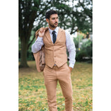 TP-23 - Men's Camel 3 Piece Linen Summer Wedding Suit