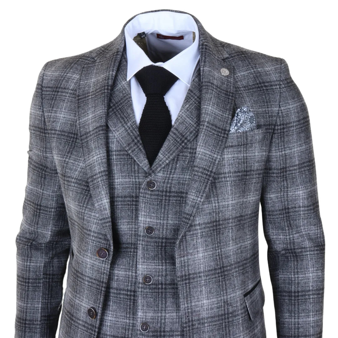 Men's Grey Tweed Check 3 Piece Suit