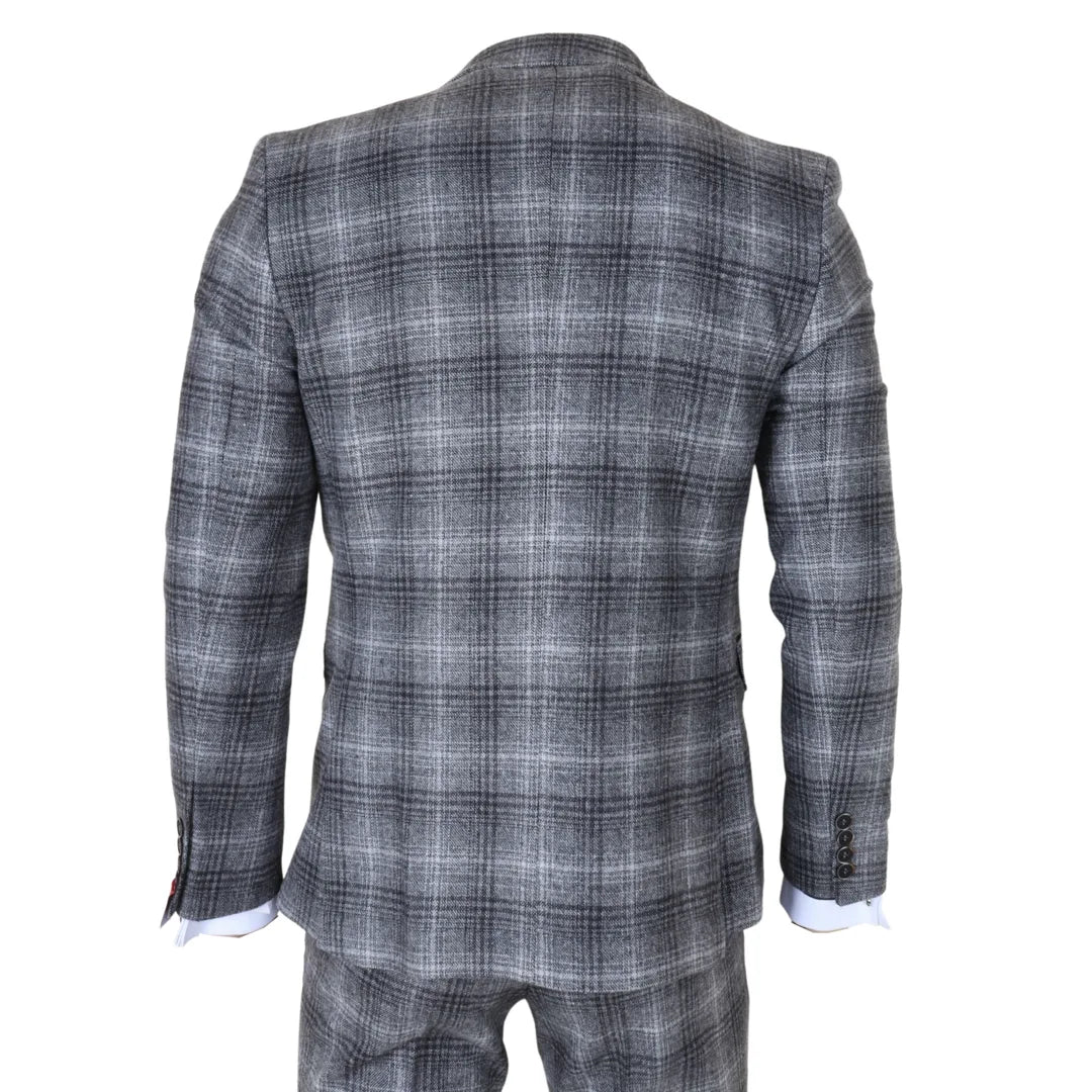 Men's Grey Tweed Check 3 Piece Suit