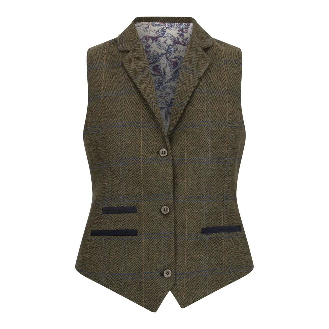 TPSTZ71 - Women's Olive Green Tweed Waistcoat