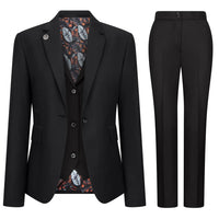 TPW-13 - Women's 3 Piece Plain Black Suit