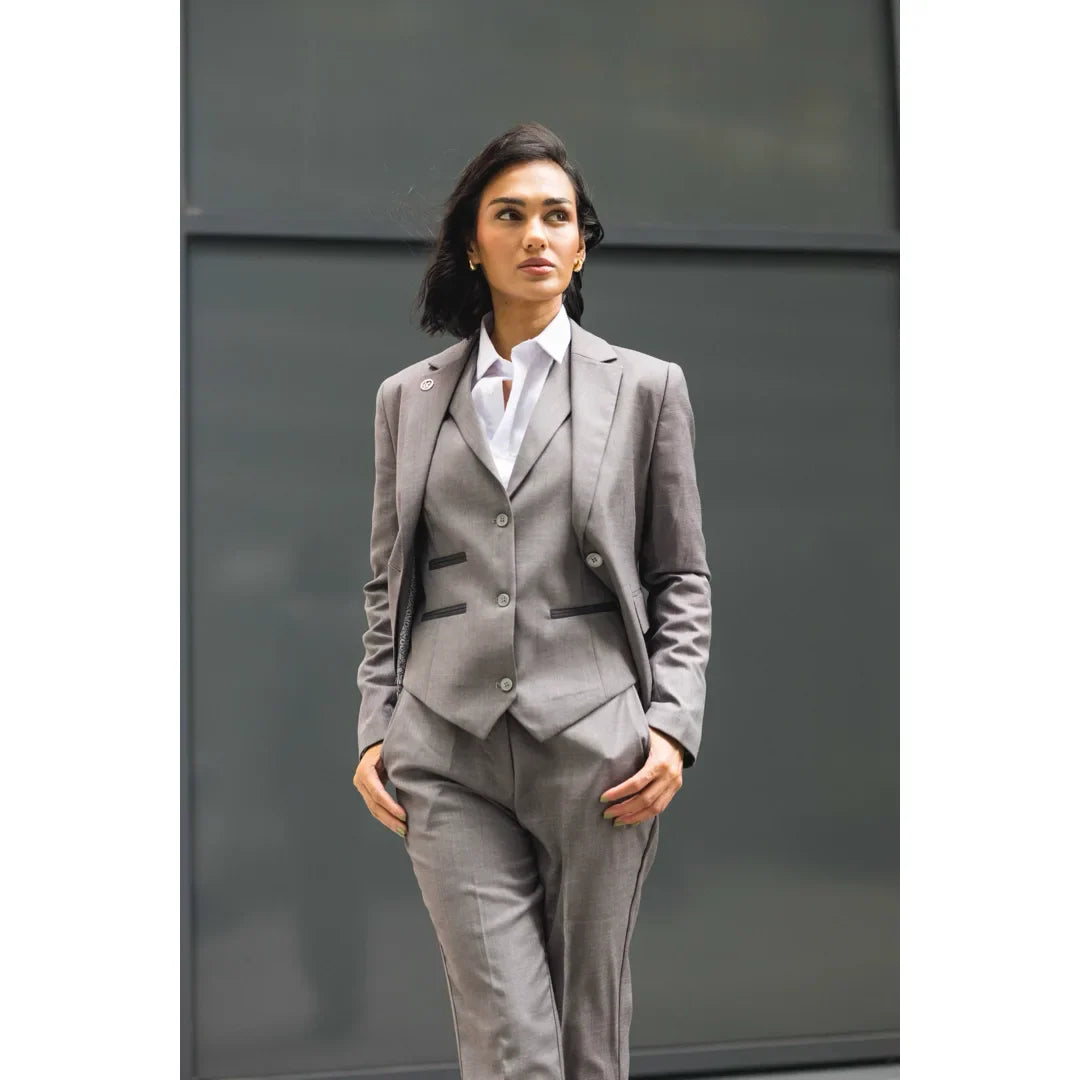 TPW-15 - Women's 3 Piece Plain Grey Suit