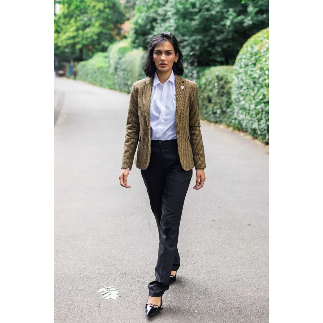 TPW-20 - Women's Wool Blend Brown Dogtooth Tweed Blazer