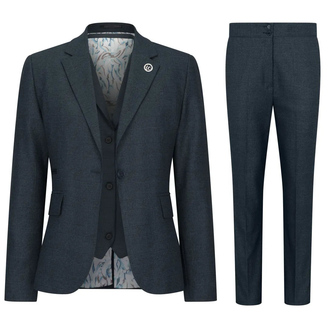 TPW53 - Women's Green 3 Piece Prince Of Wales Check Suit