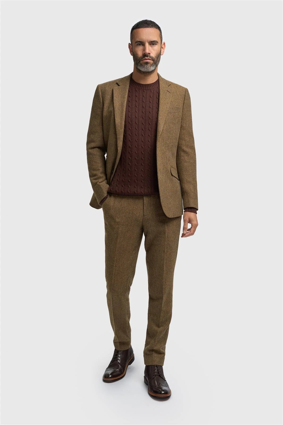 Thomas - Men’s Brown 3 Piece Wool Blend Tweed Suit