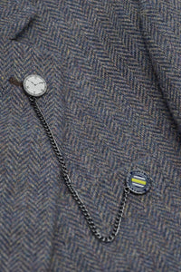 Thomas - Men’s Navy 3 Piece Wool Blend Tweed Suit