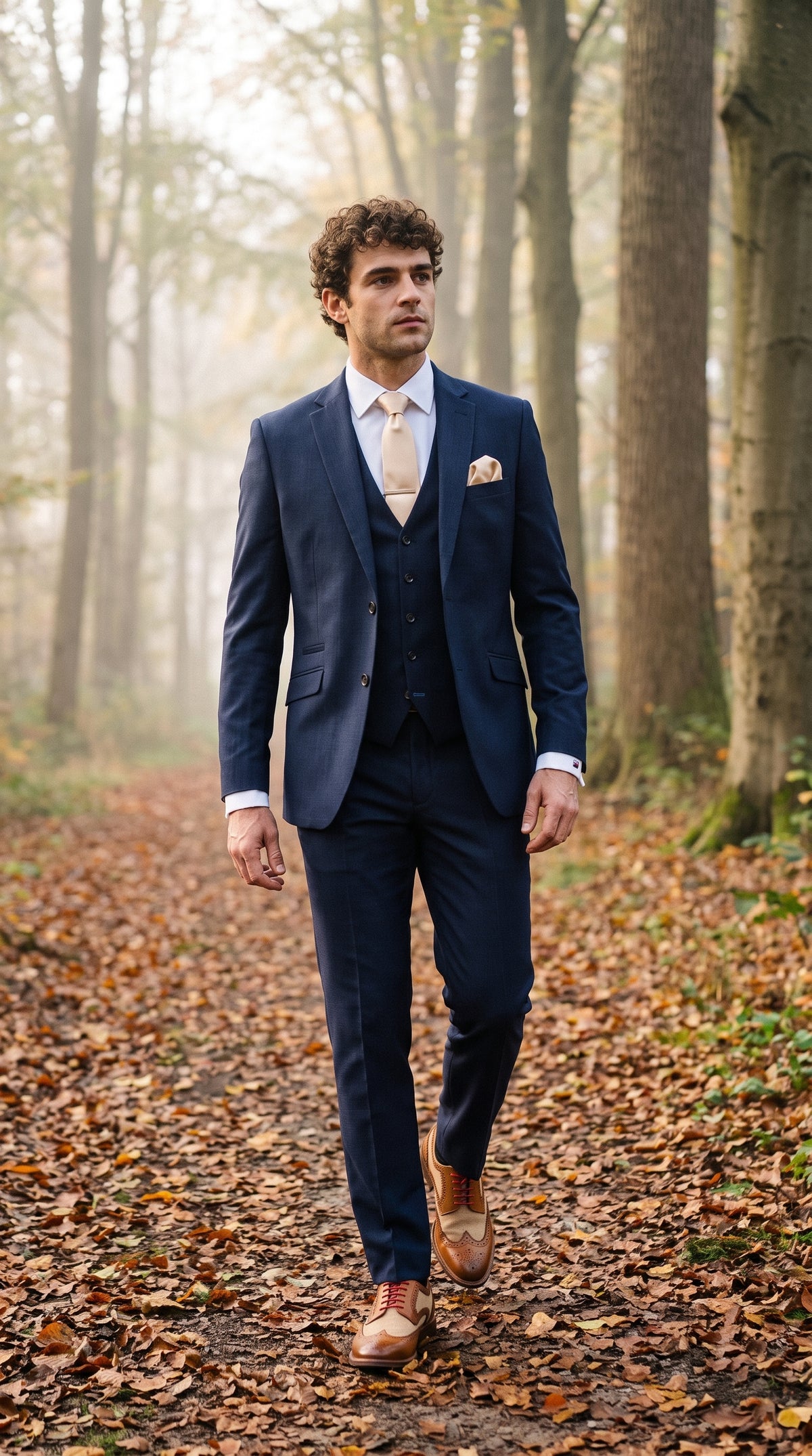 Look #496 styled with Mens Navy Blue Tailored Fit Suit