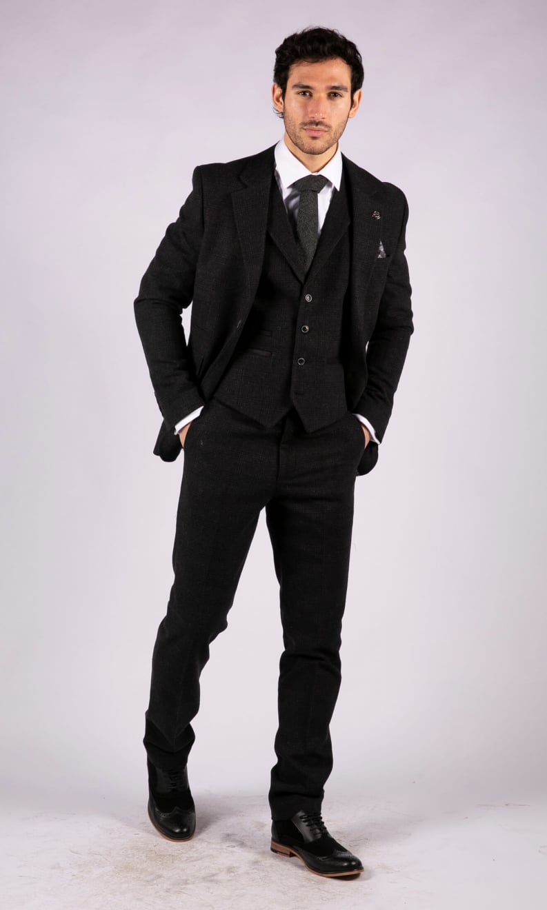 Men's Black Glen Check 3 Piece Suit