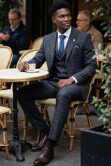 Men's Grey Tartan Check 3 Piece Suit