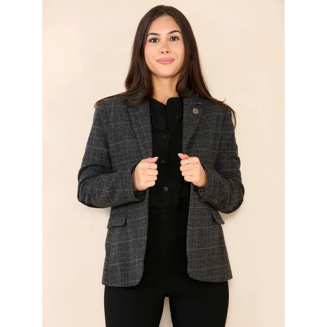 Women's Tweed Check Blazer Grey Suit