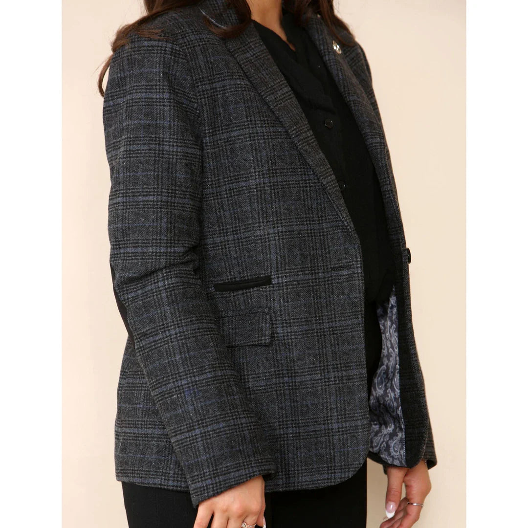 Women's Tweed Check Blazer Grey Suit