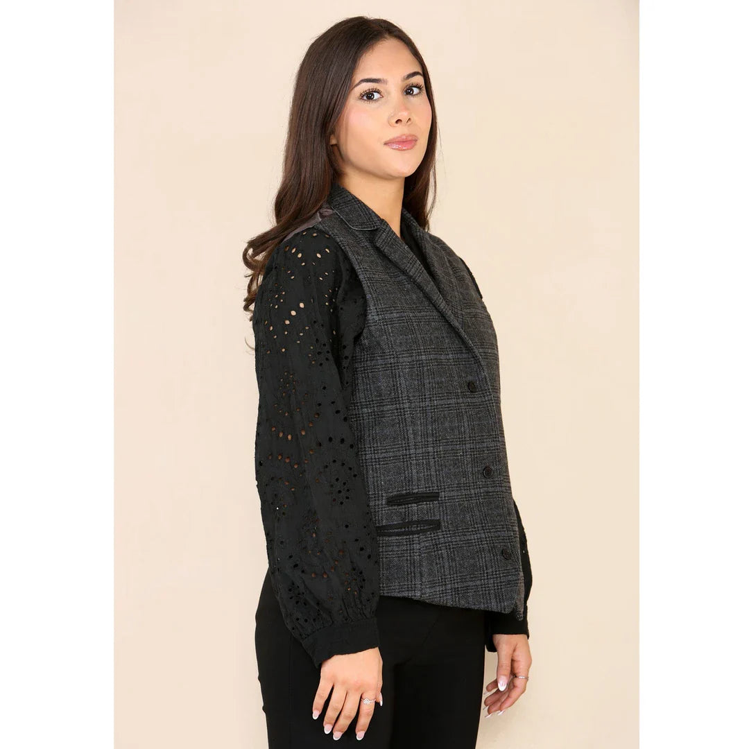 Women's Tweed Check Waistcoat Grey