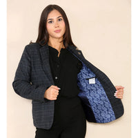 Women's Tweed Check Blazer Blue Suit