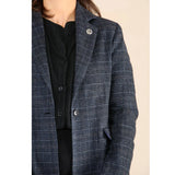 Women's Tweed Check Blazer Blue Suit