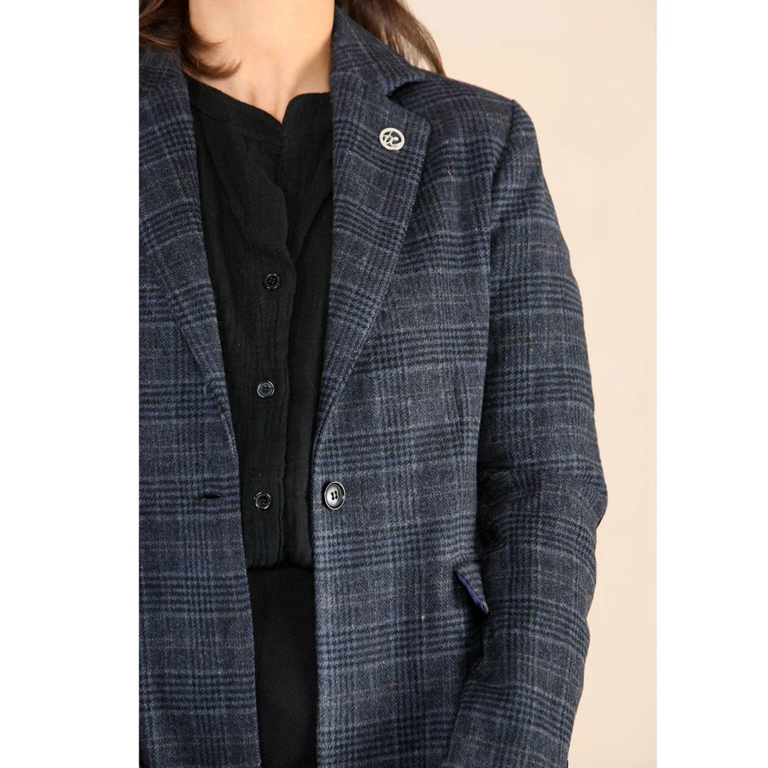Women's Tweed Check Blazer Blue Suit