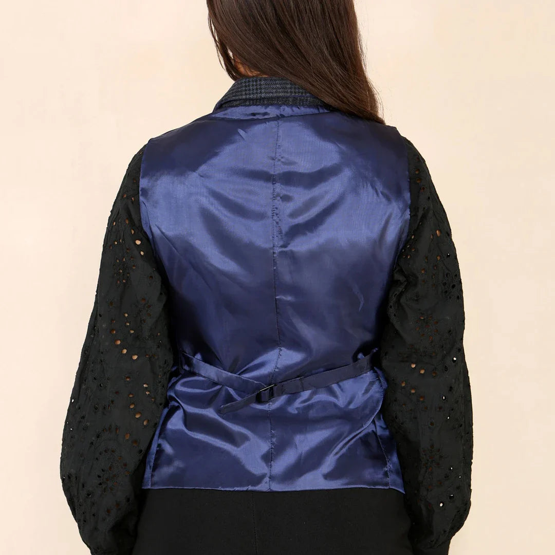 Women's Tweed Check Waistcoat Blue Suit