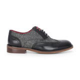 Albert - Men's Black Leather Tweed Detailing Brogue Shoes