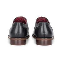 Albert - Men's Black Leather Tweed Detailing Brogue Shoes