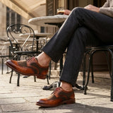 Arlo - Men's Tan Leather Tweed Brogue Shoes