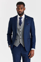 Arthur Navy Suit with Harris Grey Contrasting Tweed Waistcoat