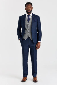 Arthur Navy Suit with Harris Grey Contrasting Tweed Waistcoat