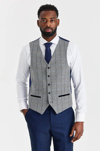Arthur Navy Suit with Harris Grey Contrasting Tweed Waistcoat