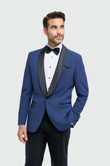 Aspen - Men's Blue Shawl Collar Tuxedo Blazer