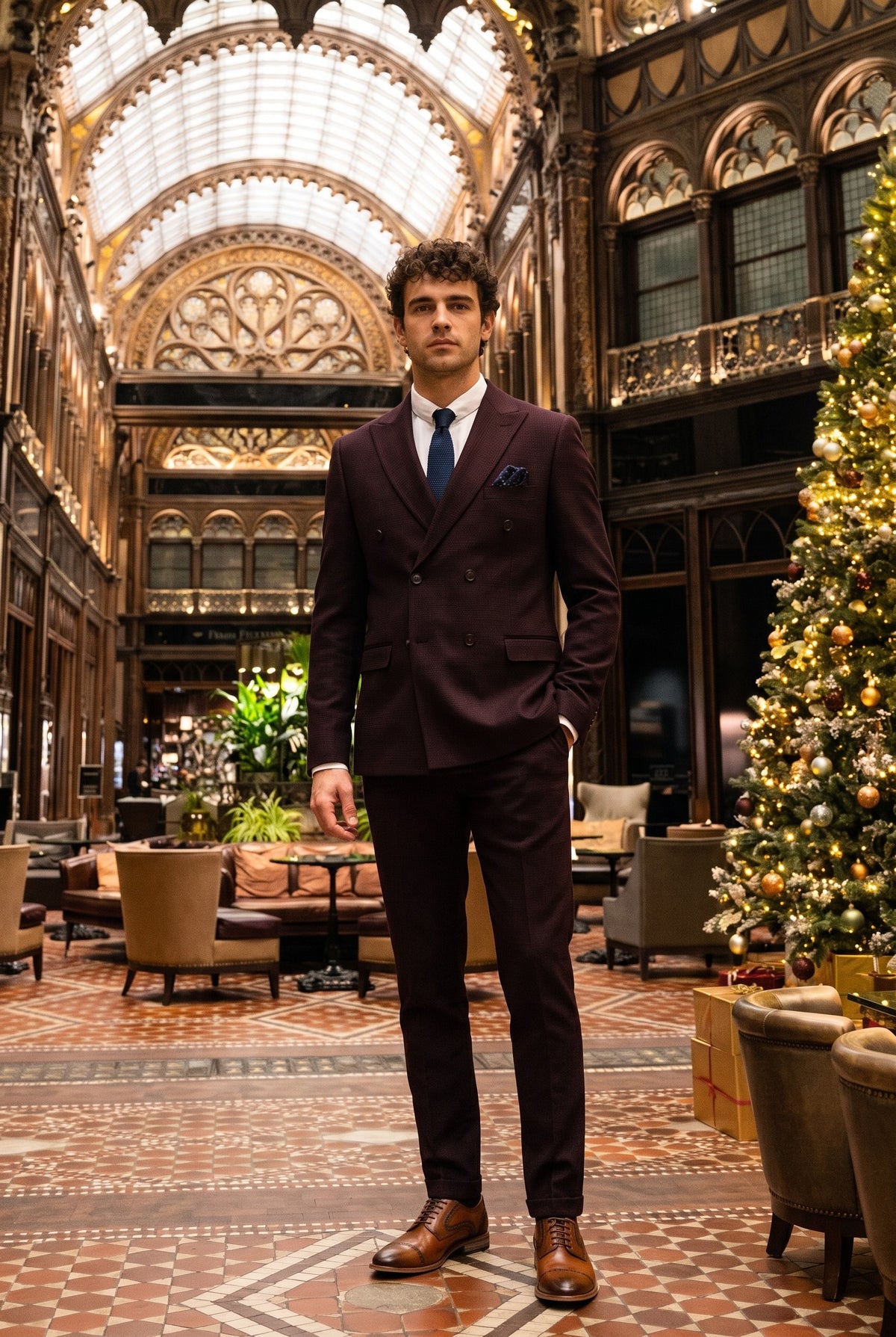 Look #581 styled with Regent - Men's Burgundy 2 Piece Double Breasted Suit