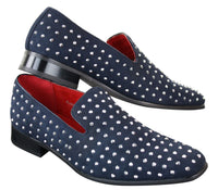 Mens Suede Slip On Loafers Shoes Stud Spikes Silver Smart Casual Shiny Party
