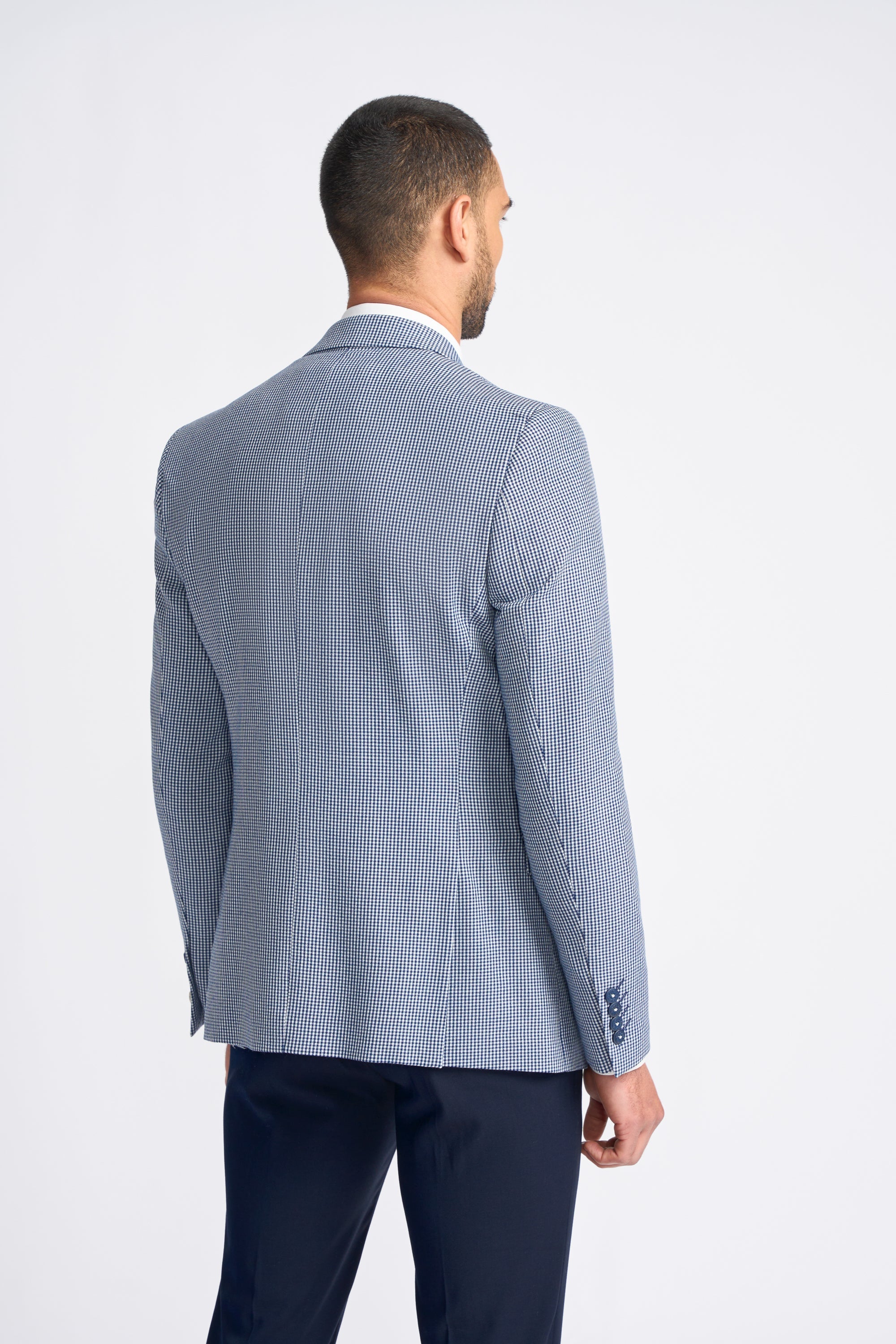 Baresi Men's 3-Piece Grey and Navy Contrasting Classic Summer Check Suit