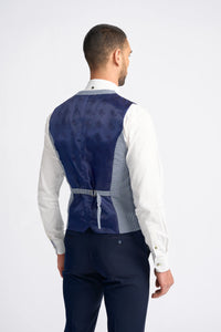Baresi Men's 3-Piece Grey and Navy Contrasting Classic Summer Check Suit