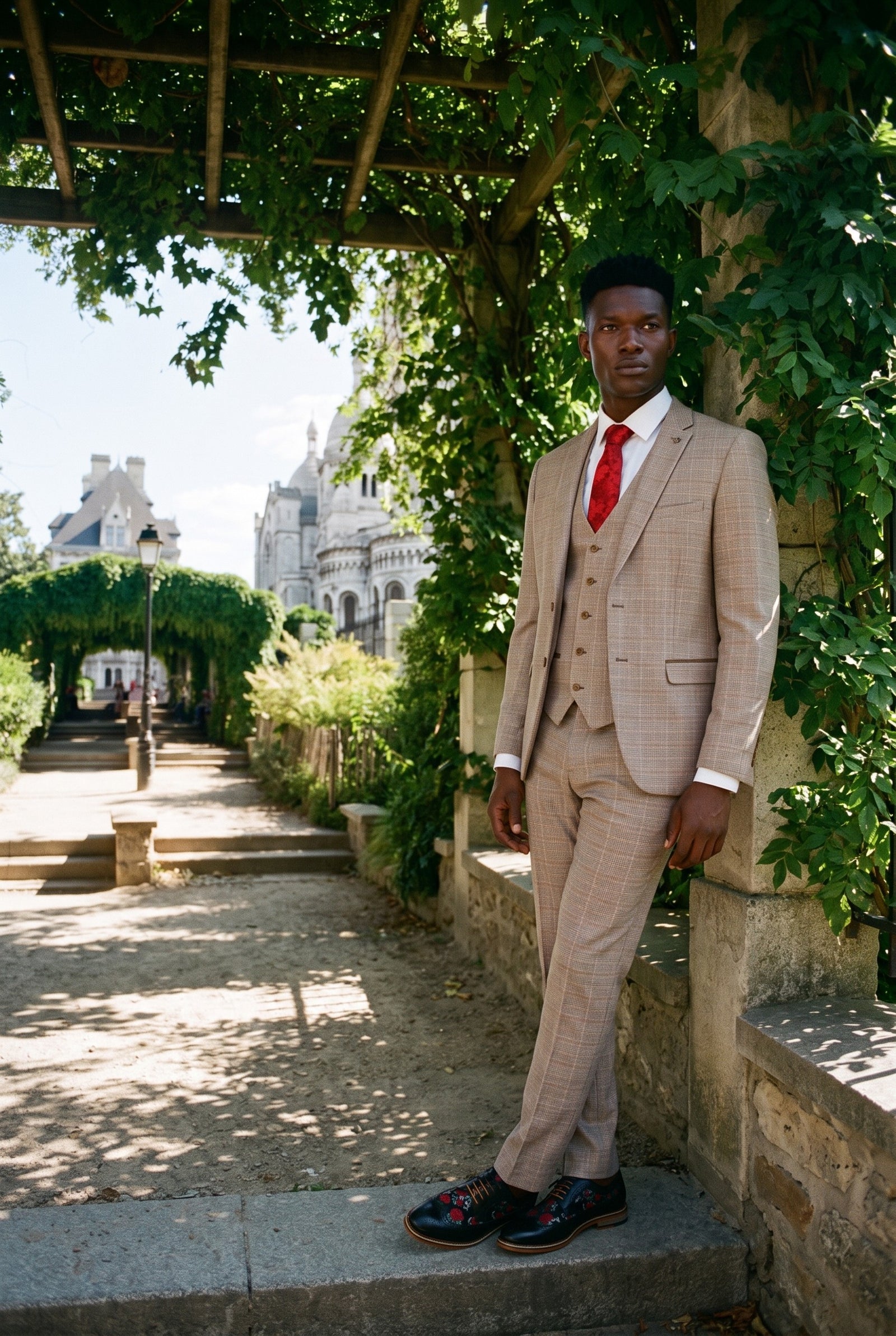 Look #215 styled with Paul Andrew Holland - Mens Check Tweed Beige Brown 3 Piece Suit Wedding Prom Vintage Retro Classic