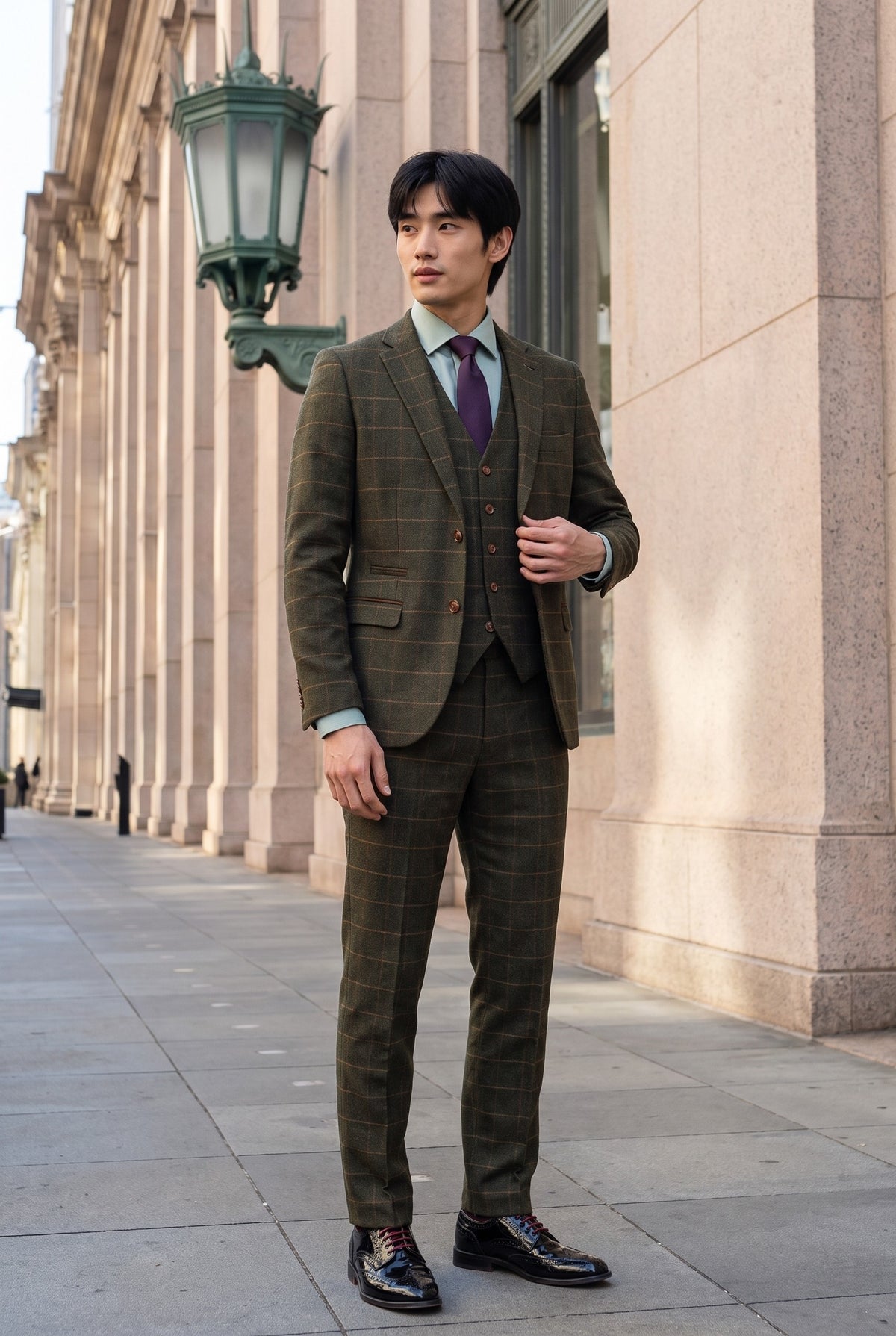 Look #509 styled with Harris - Green 3 Piece Wool Blend Tweed Suit for Men