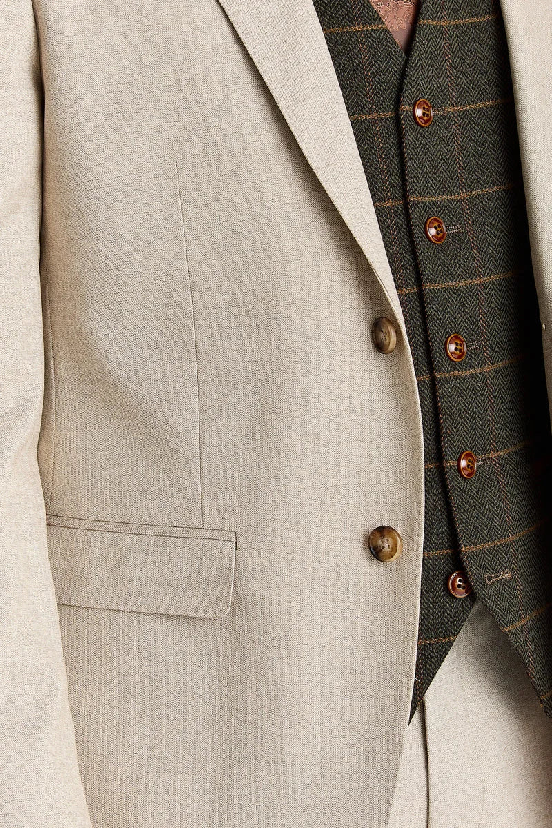 Belmont Beige Suit with Harris Green Tweed Waistcoat