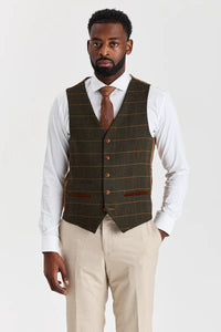 Belmont Beige Suit with Harris Green Tweed Waistcoat