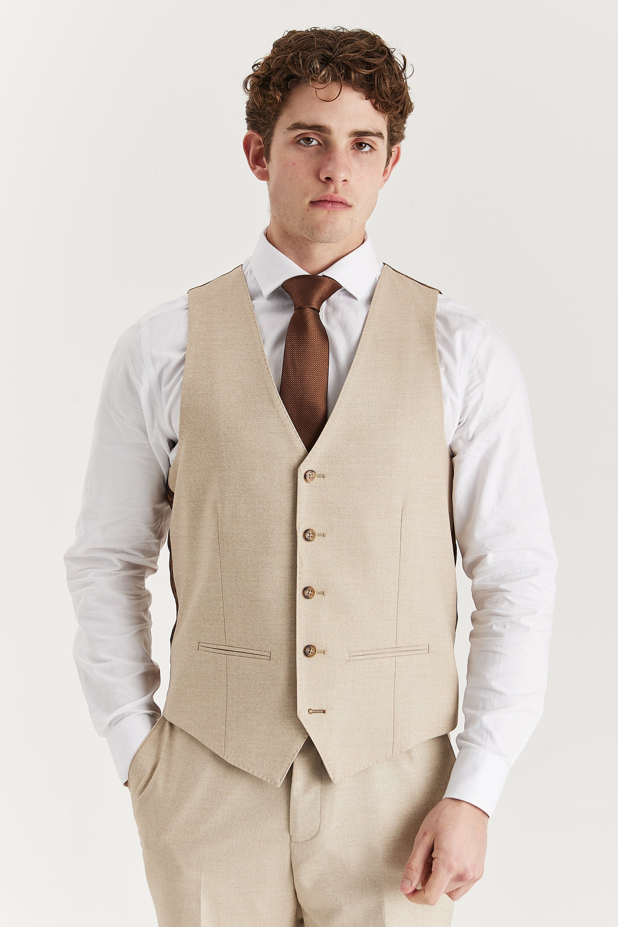 Belmont - Men's Beige Tailored Fit Waistcoat