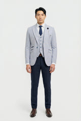 Men's Sky Blue Check 3-Piece Suit with Contrasting Navy Trousers