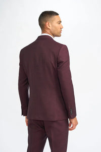 Men's Burgundy Checked Tailored Suit with Contrasting Navy Waistcoat