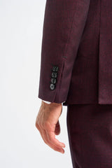 Men's Burgundy Checked Tailored Suit with Contrasting Navy Waistcoat