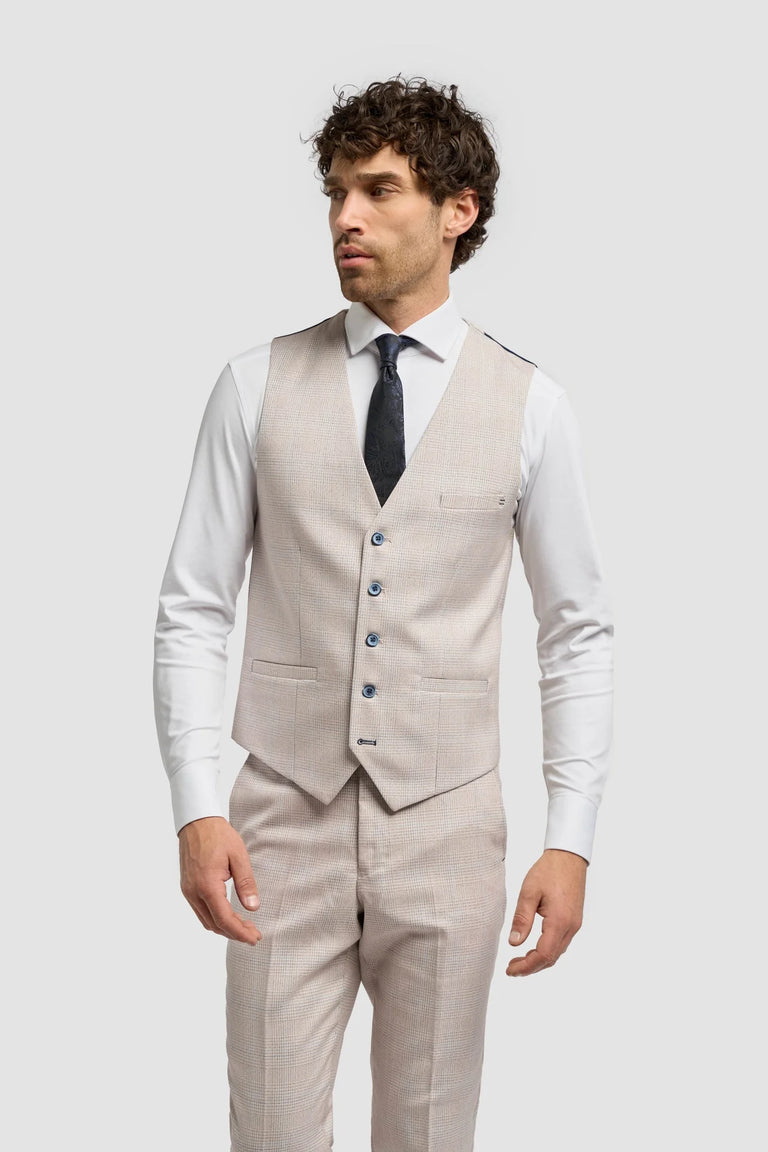 Caridi - Men's Tweed Beige Wedding Waistcoat