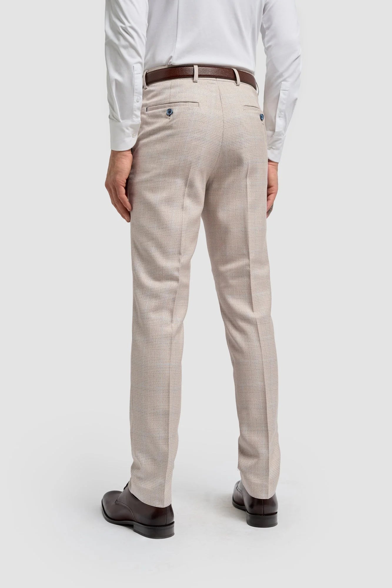 Caridi - Men's Tweed Beige Wedding Trousers