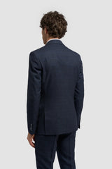 Men's Navy Blue Check 3-Piece Suit with Contrasting Cream Waistcoat
