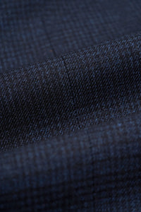 Men's Navy Blue Check 3-Piece Suit with Contrasting Cream Waistcoat