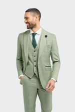 Caridi - Men's Sage Green Checked Tailored Fit Blazer