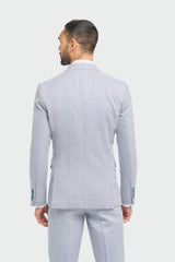 Mens 3 Piece Check Suit Tweed Light Blue Tailored Fit Wedding Peaky Classic