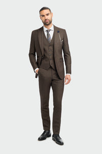 Mens 3 Piece Check Suit Tweed Black Brown Tailored Fit Wedding Peaky Classic