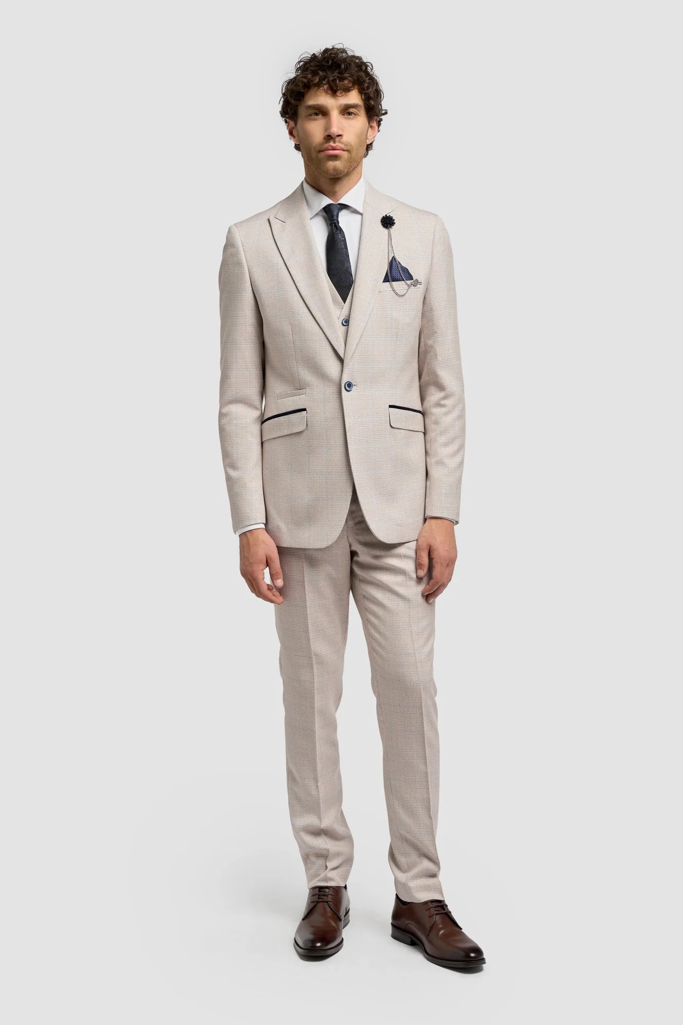 Mens Cream 3 Piece Wedding Suit - Cavani Caridi